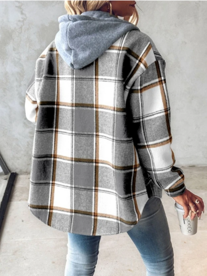 Damen-Hoodie Kariert Weiche Baumwolle-4