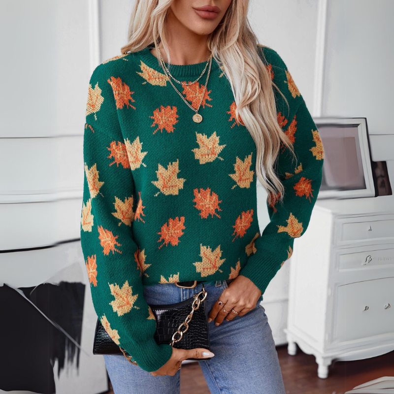 Damen-Pullover, Herbstlaub, weiche Baumwolle-1