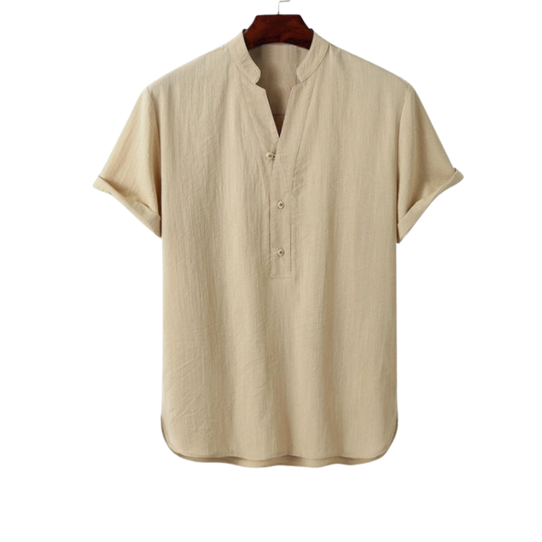 Herrenhemd, kurze Ärmel, Leinen, Polyester, Viskose-1