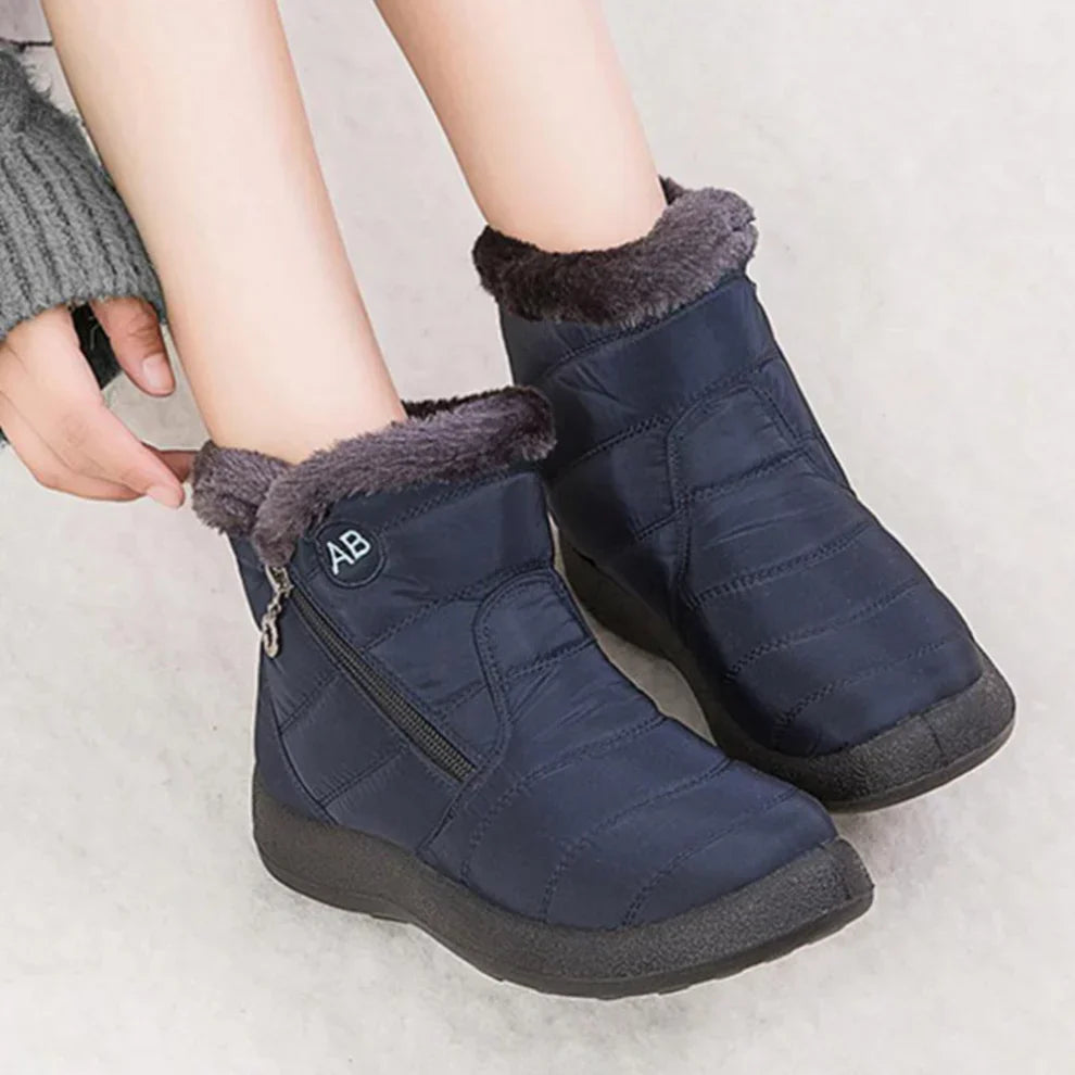 Damen Wasserdicht Schneestiefel Flacher Absatz Seitlicher Reißverschluss-3