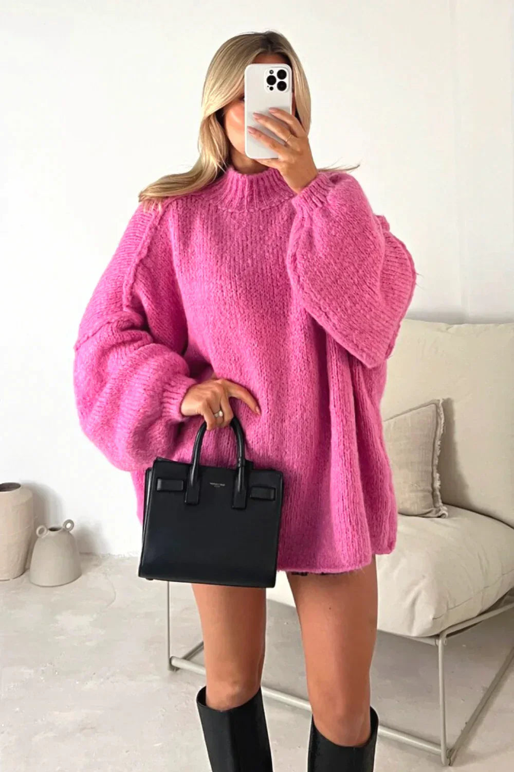 Damen-Strickpullover, lockere Passform, handgefertigtes Muster, Acrylmischung-6