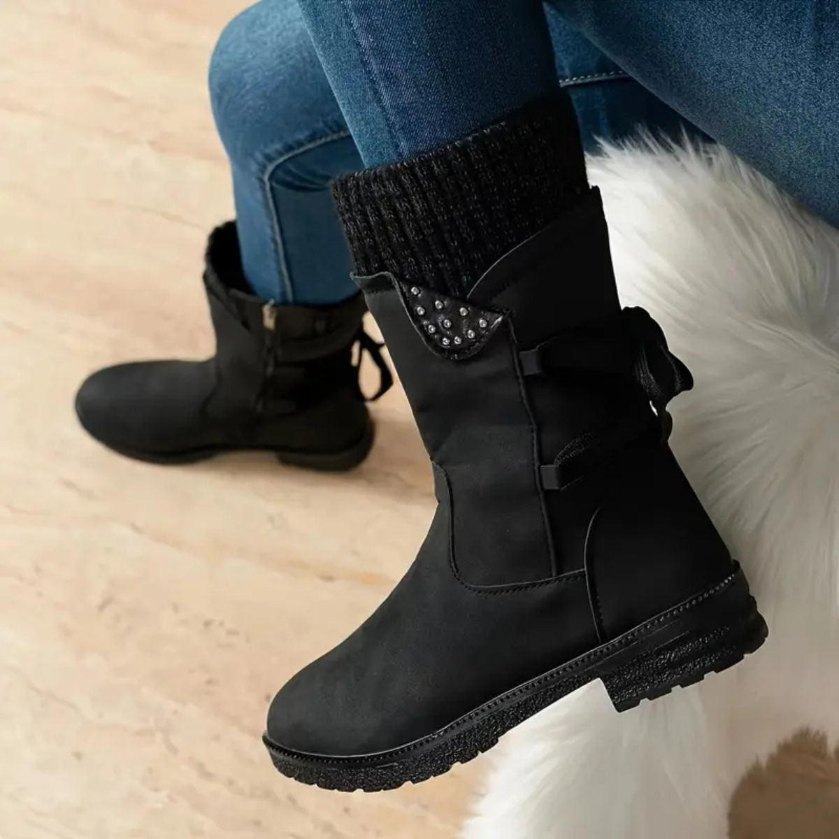 Gefütterte Damen-Winterstiefel, bequem, Kunstleder-6