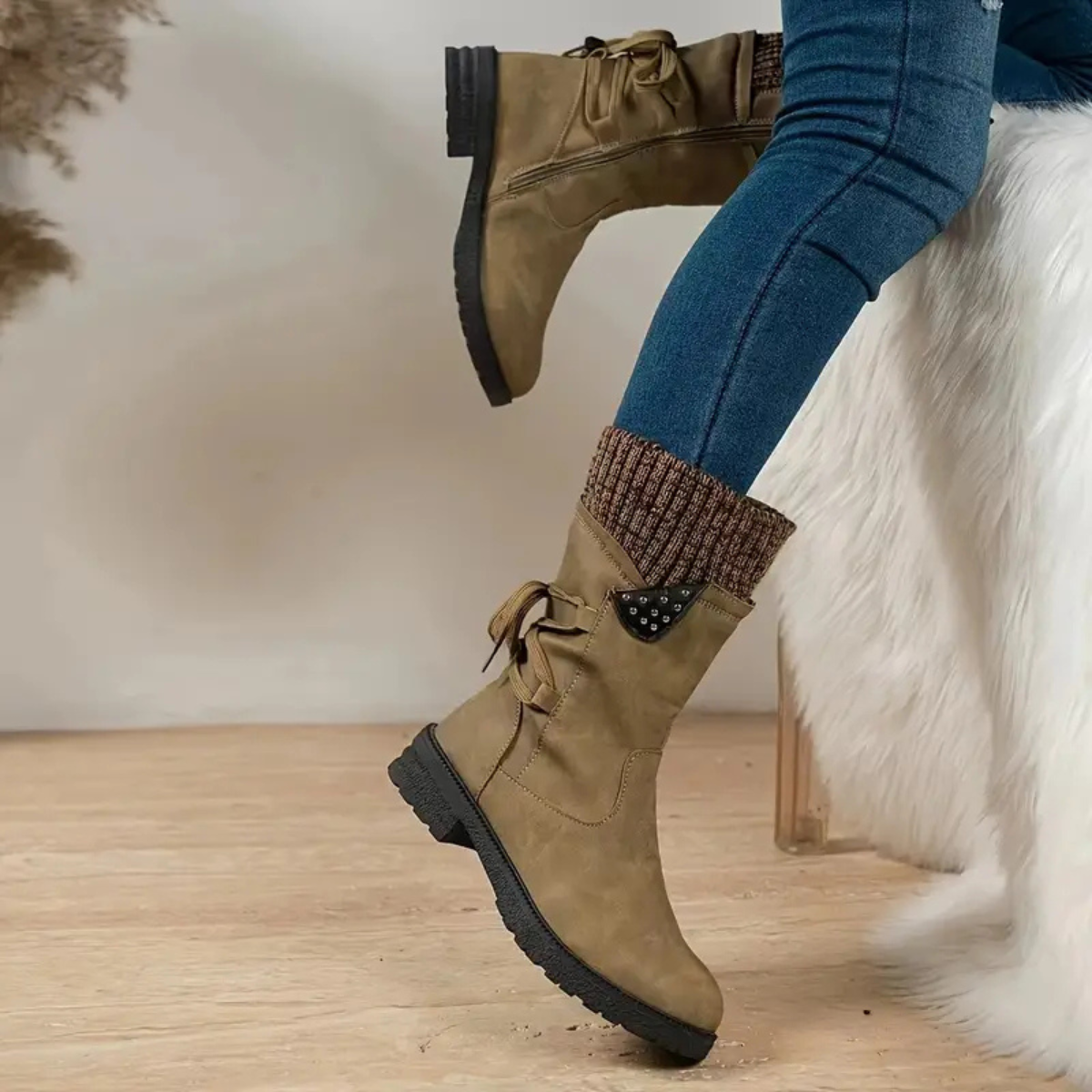 Gefütterte Damen-Winterstiefel, bequem, Kunstleder-5