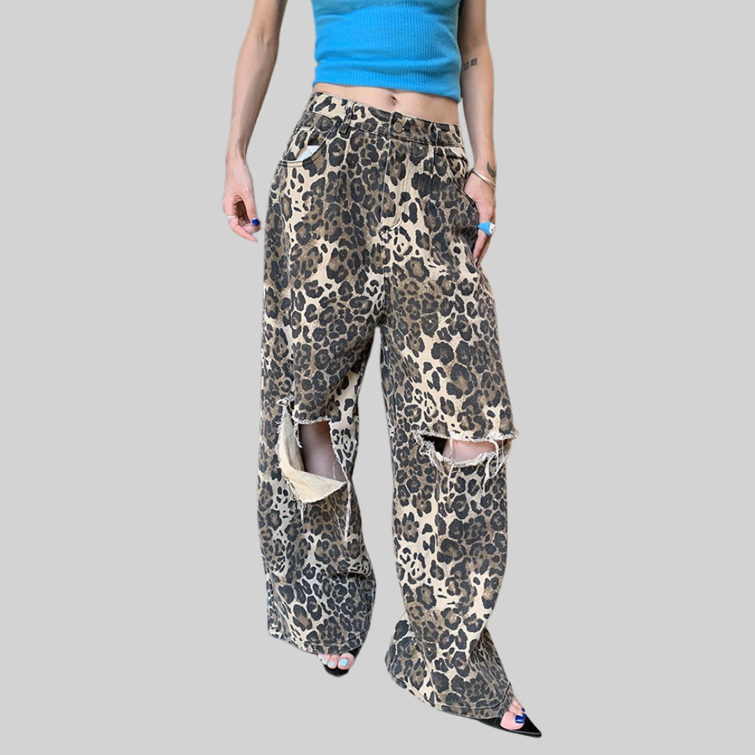 Herren-Jeans, Streetwear, Leopardenmuster, Baumwolle, Polyester-3