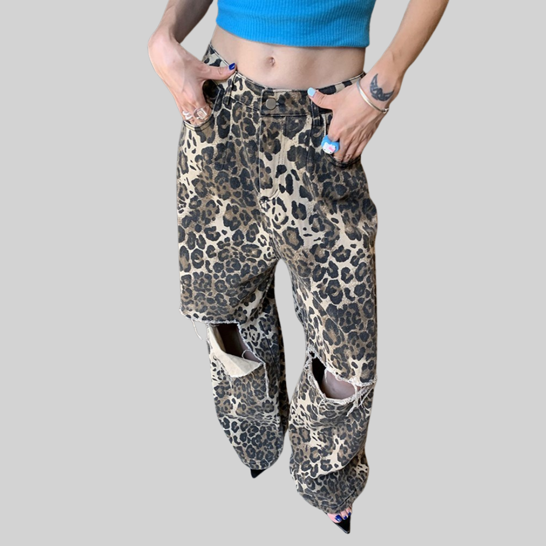 Herren-Jeans, Streetwear, Leopardenmuster, Baumwolle, Polyester-4
