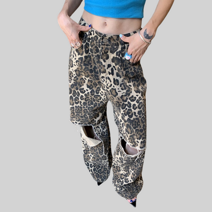 Herren-Jeans, Streetwear, Leopardenmuster, Baumwolle, Polyester-4