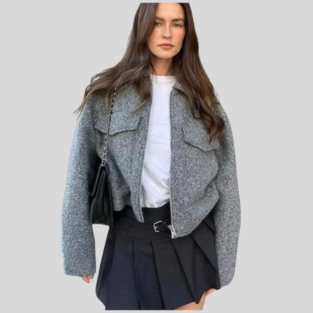 Damen-Wolljacke, elegant, mit Reißverschluss, 100 % Wolle-2