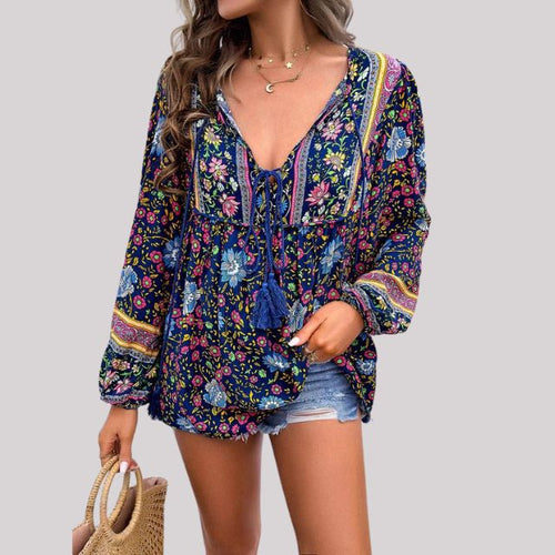 Damenbluse mit Boho-Paisleymuster aus 100 % Baumwolle-1