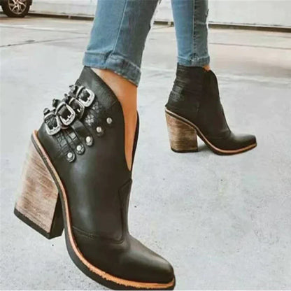 Damen-Cowboystiefel Mit Nieten PU-Leder Und Gummisohle-4