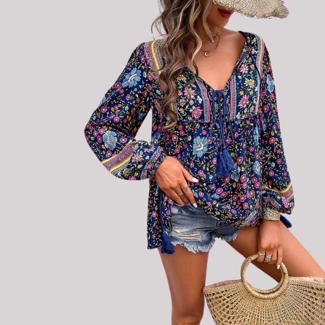 Damenbluse mit Boho-Paisleymuster aus 100 % Baumwolle-2
