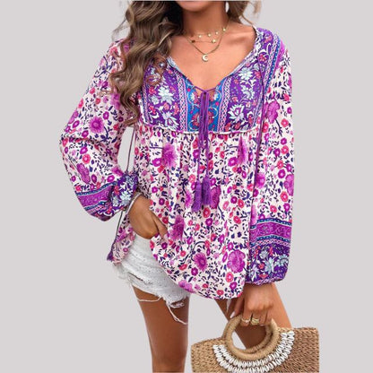 Damenbluse, bohemisch, Paisleymuster, 100% Baumwolle-5