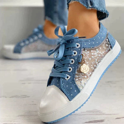 Damen-Sneaker, sportliches Design, atmungsaktives Synthetikmaterial-5
