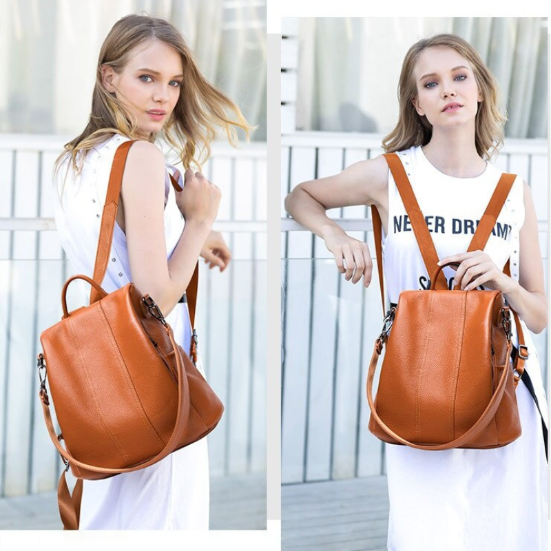 Diebstahlsicherer Lederrucksack für Damen – Wasserbeständiges und zeitloses Design mit verstellbaren Trägern und cleveren Fächern 2
