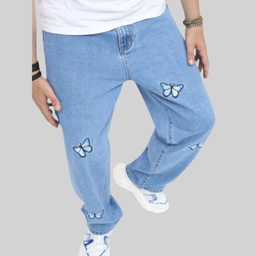 Damen-Jeans Vintage Bestickt mit Schmetterlingen aus nachhaltigem Material-2