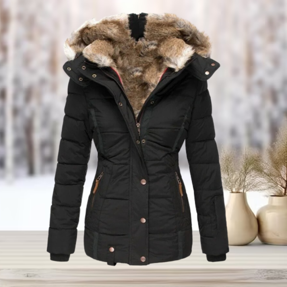 Damen Winterjacke Lang Kunstfell mit Kapuze-4