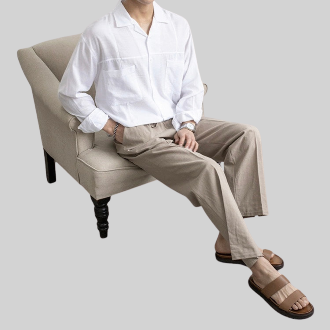 Herren-Leinenhose, lässig, leichte Baumwolle-4