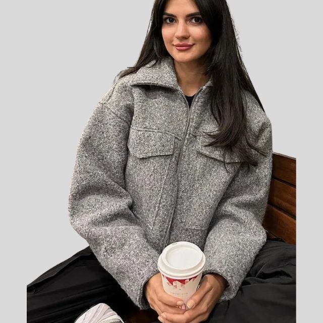Damen-Wolljacke, elegant, mit Reißverschluss, 100 % Wolle-4