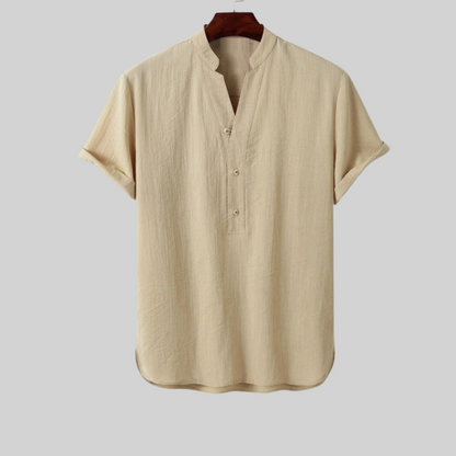 Herrenhemd, kurze Ärmel, Leinen, Polyester, Viskose-2