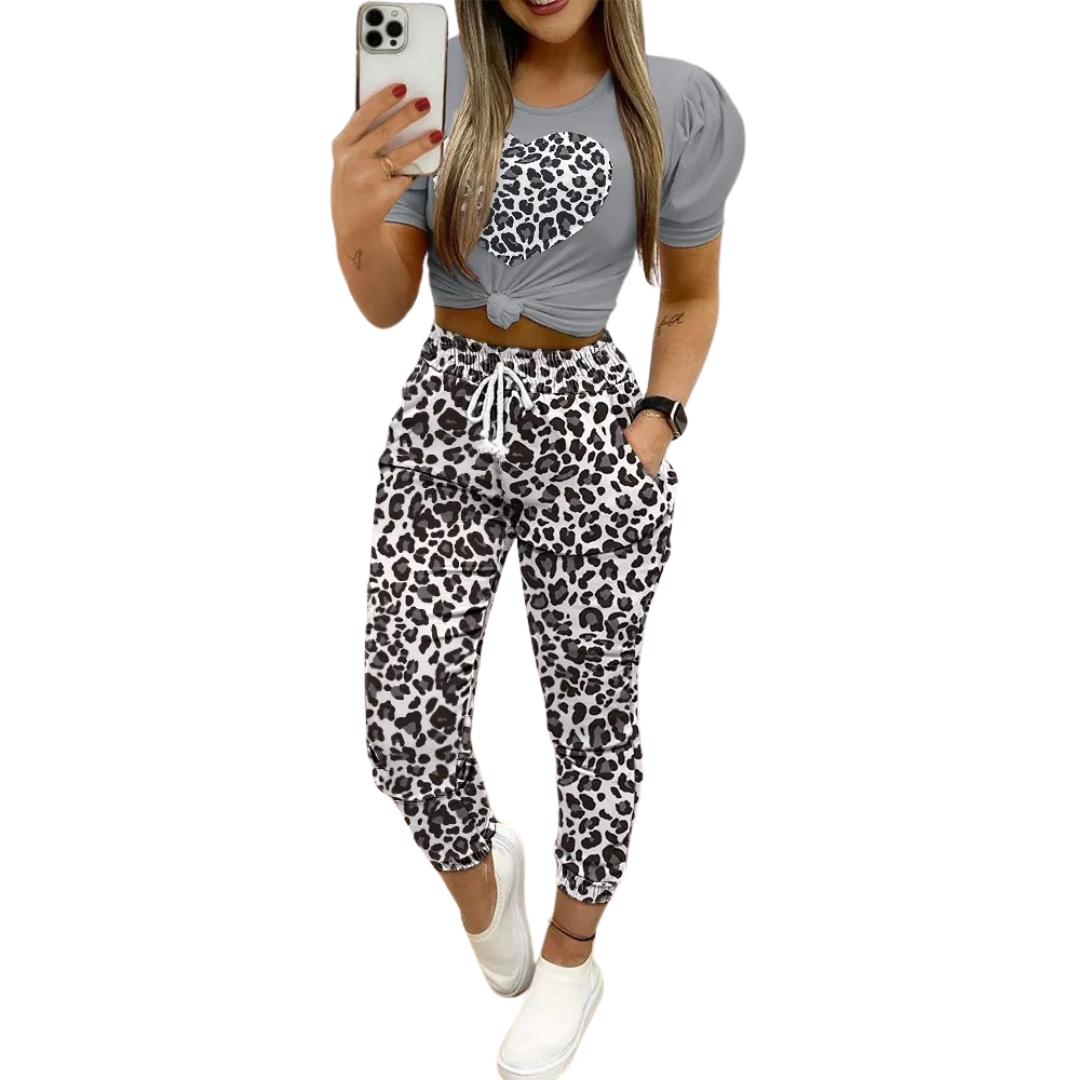 Damen-Outfit-Set, schick, locker, runder Ausschnitt, synthetische Fasern-2