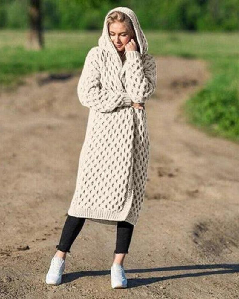 Lange Damen-Strickjacke aus 100% Acryl mit lockerer Passform 12