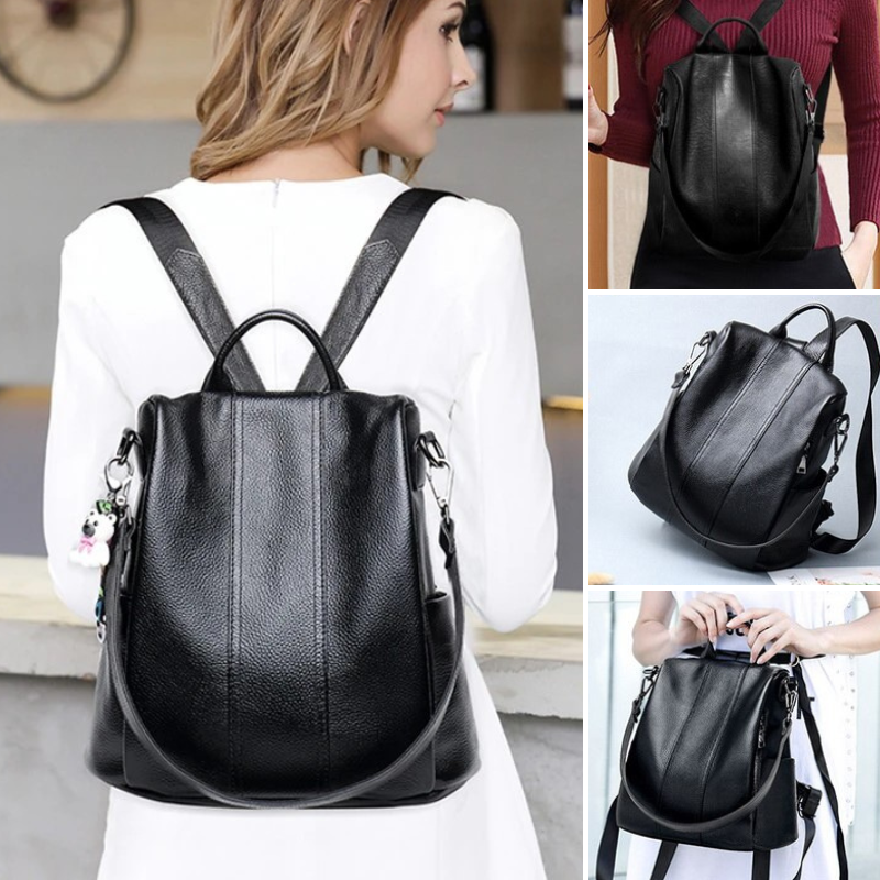 Diebstahlsicherer Lederrucksack für Damen – Wasserbeständiges und zeitloses Design mit verstellbaren Trägern und cleveren Fächern 1