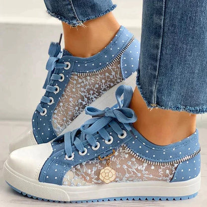 Damen-Sneaker, sportliches Design, atmungsaktives Synthetikmaterial-1