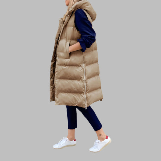 Lange Jacke Damen mit Kapuze Trendiges Design Hochwertiger Stoff-1
