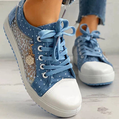 Damen-Sneaker, sportliches Design, atmungsaktives Synthetikmaterial-2