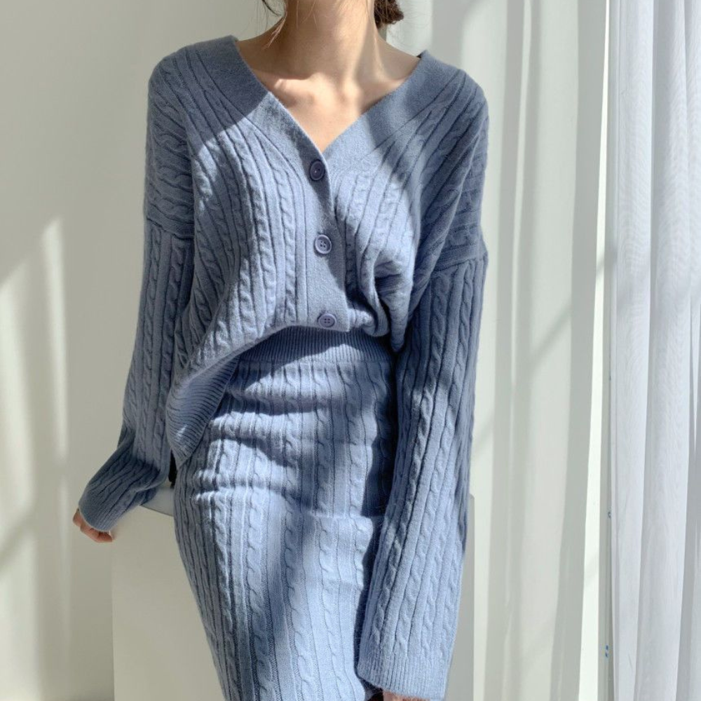Damen-Strick-Set aus Top und Rock, Wintermode, 100% Acryl-4