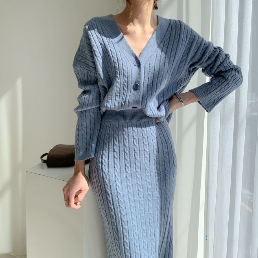 Variantenbild für Damen-Set aus Strick-Top und Rock, Wintermode, 100 % Acryl-1