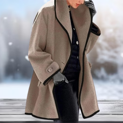 Damen-Mantel, breiter Kragen, Polyester, Hüftlänge-2