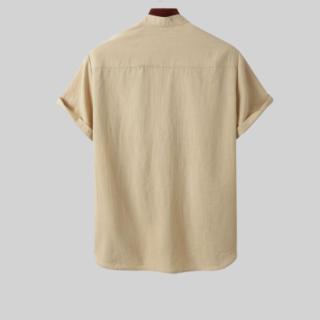 Herrenhemd, kurze Ärmel, Leinen, Polyester, Viskose-3