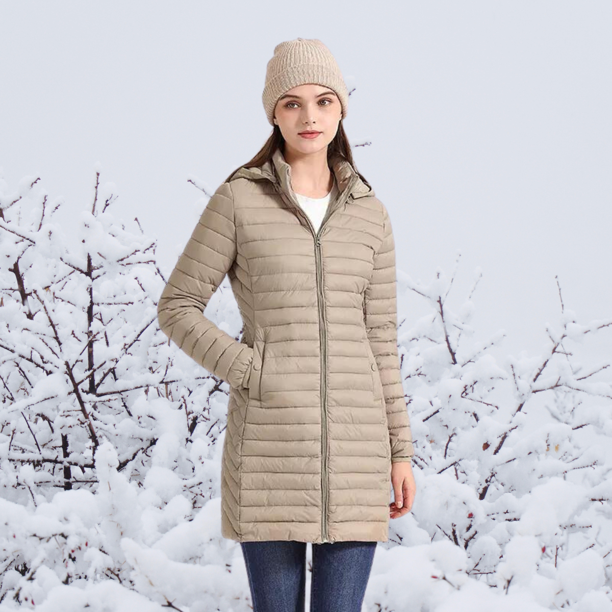 Damen-Lange Parkajacke, mit Kapuze, Polyester, Winter-4