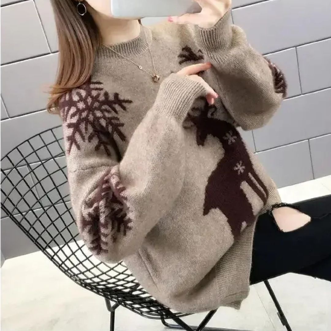 Damen Winterpullover Gestrickt Weich Acryl mit Elegantes Design-3
