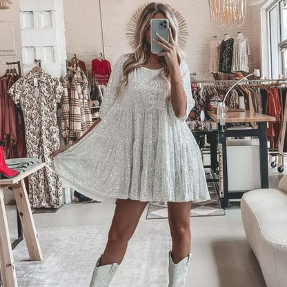 Damen-Partykleid, kurz, in glitzerndem Material, für Hochzeit und Feste-1
