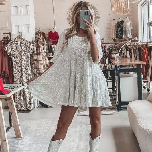 Damen-Partykleid, kurz, in glitzerndem Material, für Hochzeit und Feste-1