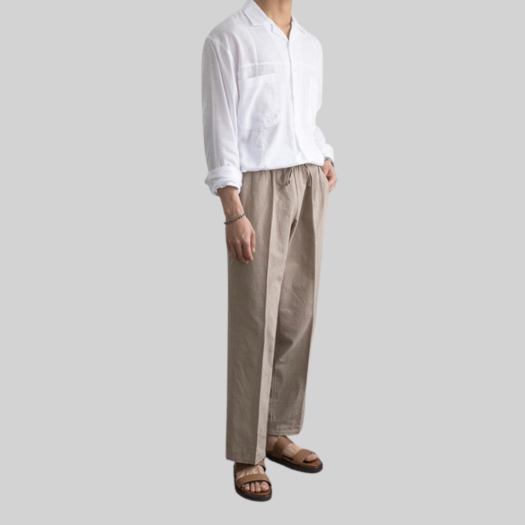 Herren-Leinenhose, lässig, leichte Baumwolle-2