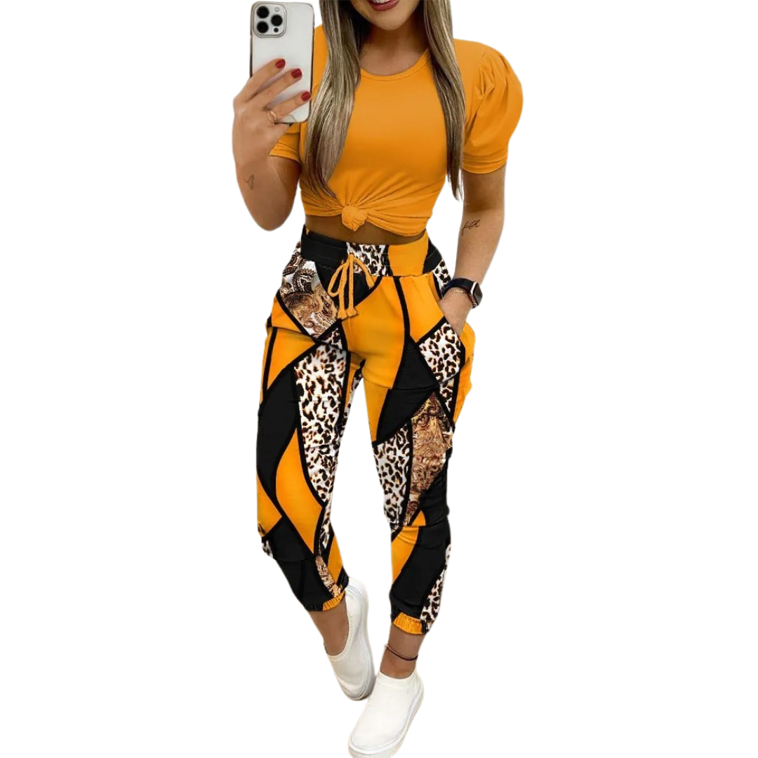 Damen-Outfit-Set, schick, locker, runder Ausschnitt, synthetische Fasern-6