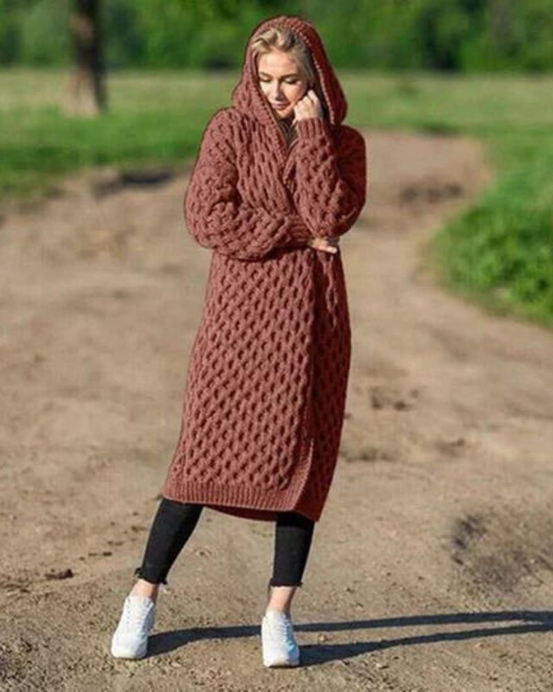 Lange Damen-Strickjacke aus 100% Acryl mit lockerer Passform 8