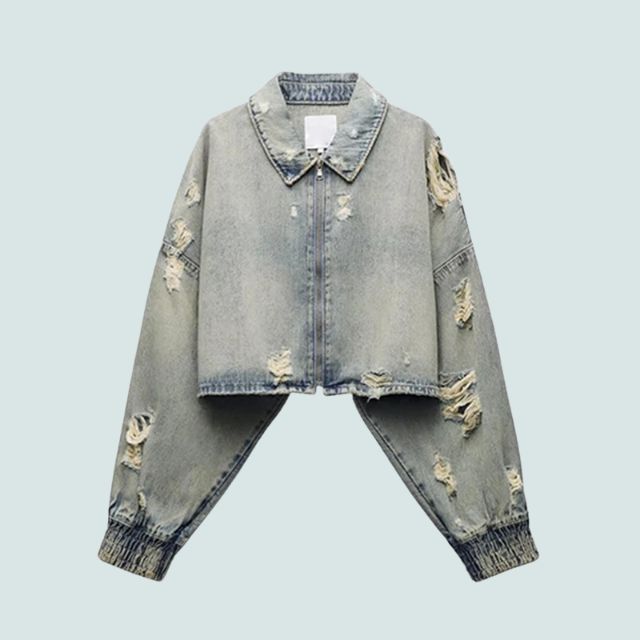 Damen-Jeansjacke, kurz, lässiges Denim-5
