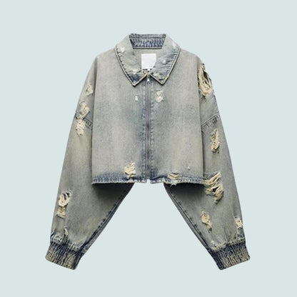 Damen-Jeansjacke, kurz, lässiges Denim-5