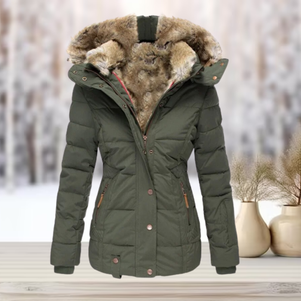 Damen Winterjacke Lang Kunstfell mit Kapuze-5