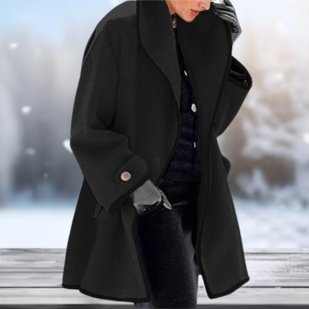 Damen-Mantel, breiter Kragen, Polyester, Hüftlänge-4