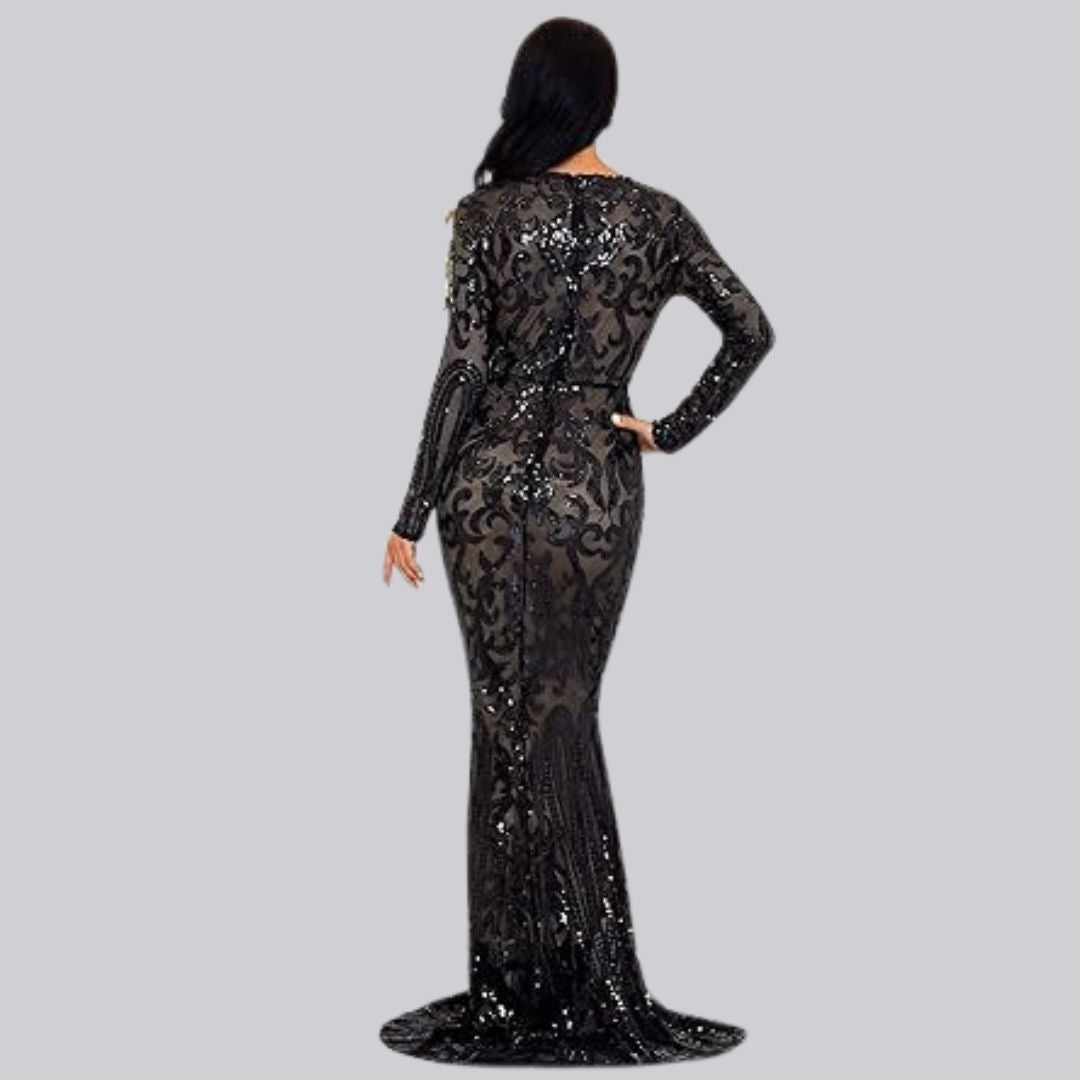 Damen Abendkleid Lang mit Pailletten für formellen Anlässe-2