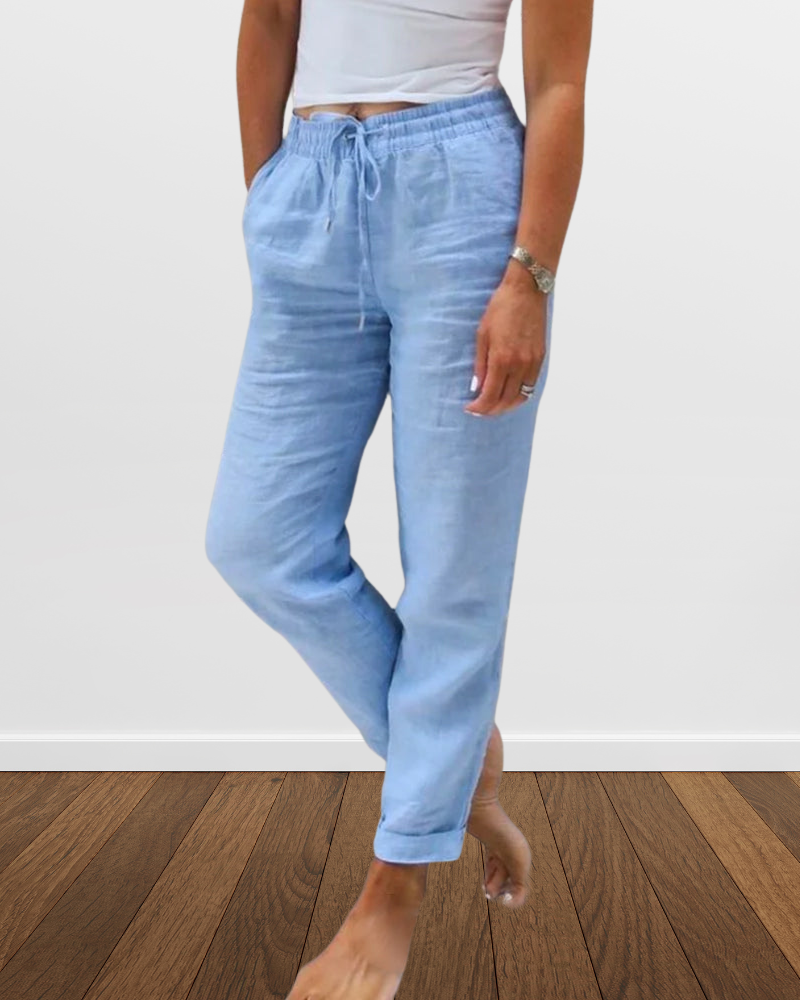 Damen-Freizeithose, Baumwolle, Leinen, lässige Passform, schick, Design-2