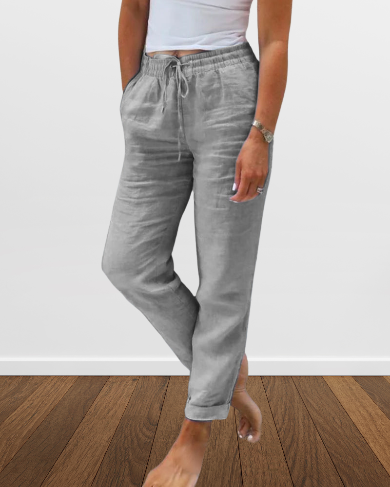 Variant image for Damen-Freizeithose, Baumwolle, Leinen, lässige Passform, schick, Design-1