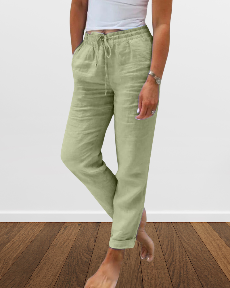 Damen-Freizeithose, Baumwolle, Leinen, lässige Passform, schick, Design-5