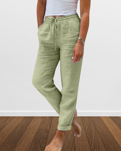 Damen-Freizeithose, Baumwolle, Leinen, lässige Passform, schick, Design-5