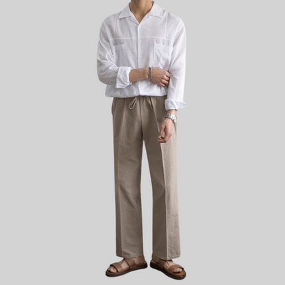Herren-Leinenhose, lässig, leichte Baumwolle-3