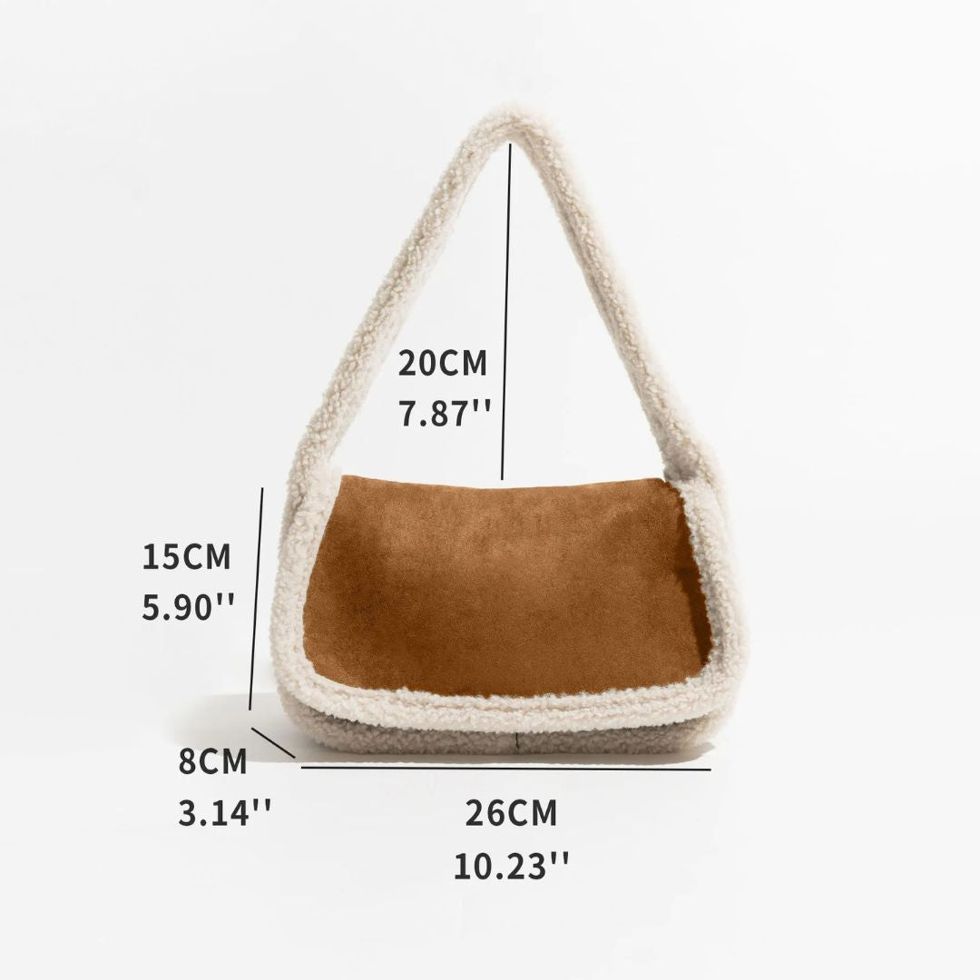 Damen-Handtasche, klein, weich, Polyester, mit Kunstfell-5